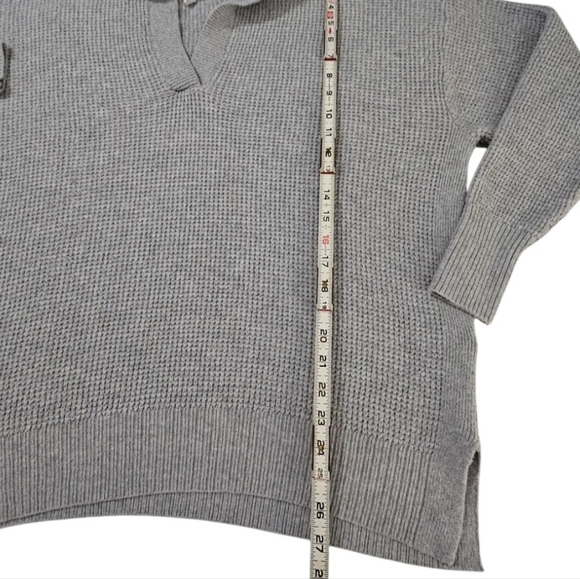 Aerie Gray Cozy Up Waffle Knit Polo Pullover Super Soft Sweater - Picture 4 of 13